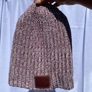 Love Your Melon Burgundy and White Knit Beanie Hat